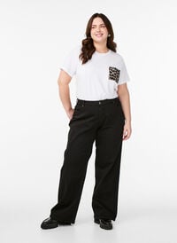Jeans med vide ben og høy midje, Svart Jeans med vide ben og høy midje, Svart, Model