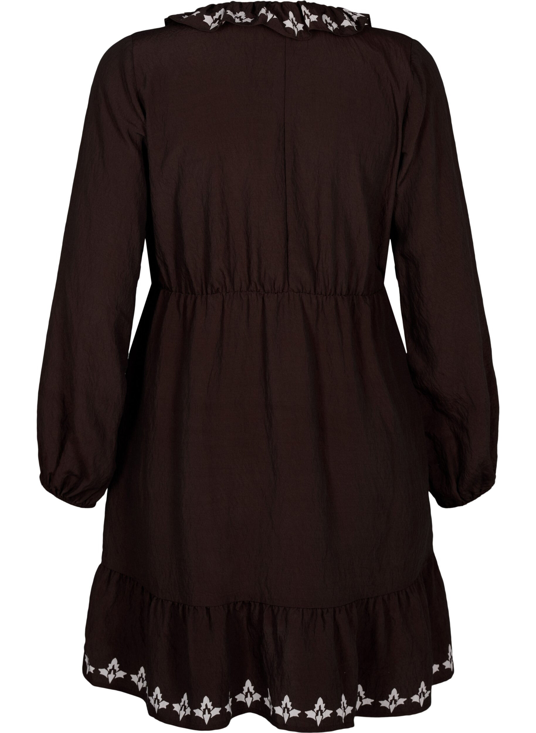 Zizzi Langermet viskose kjole med trykk, Brun, Packshot image number 1