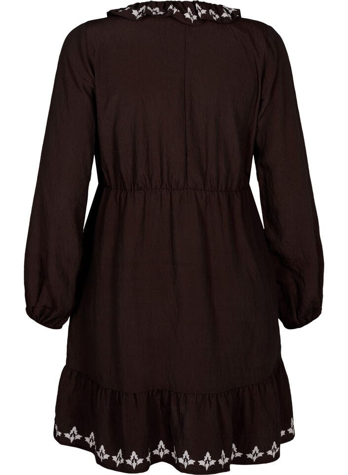 Langermet viskose kjole med trykk, Brun, Packshot image number 1