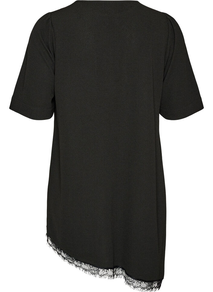 Tunika med asymmetrisk blondedetalj, Svart, Packshot image number 1