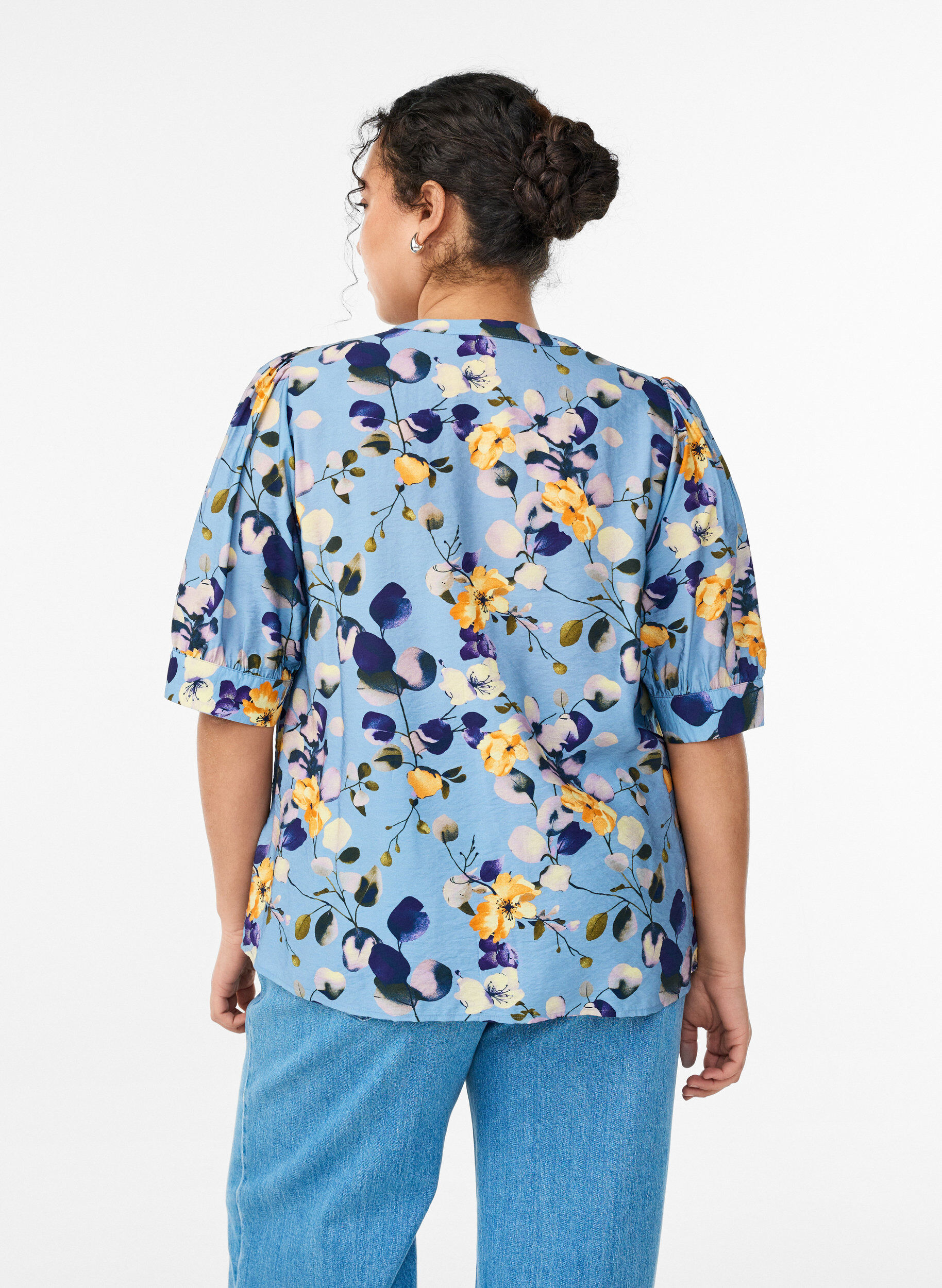 Zizzi M&oslash;nstret bluse med 1/2 ermer, Bl&aring;, Model image number 2
