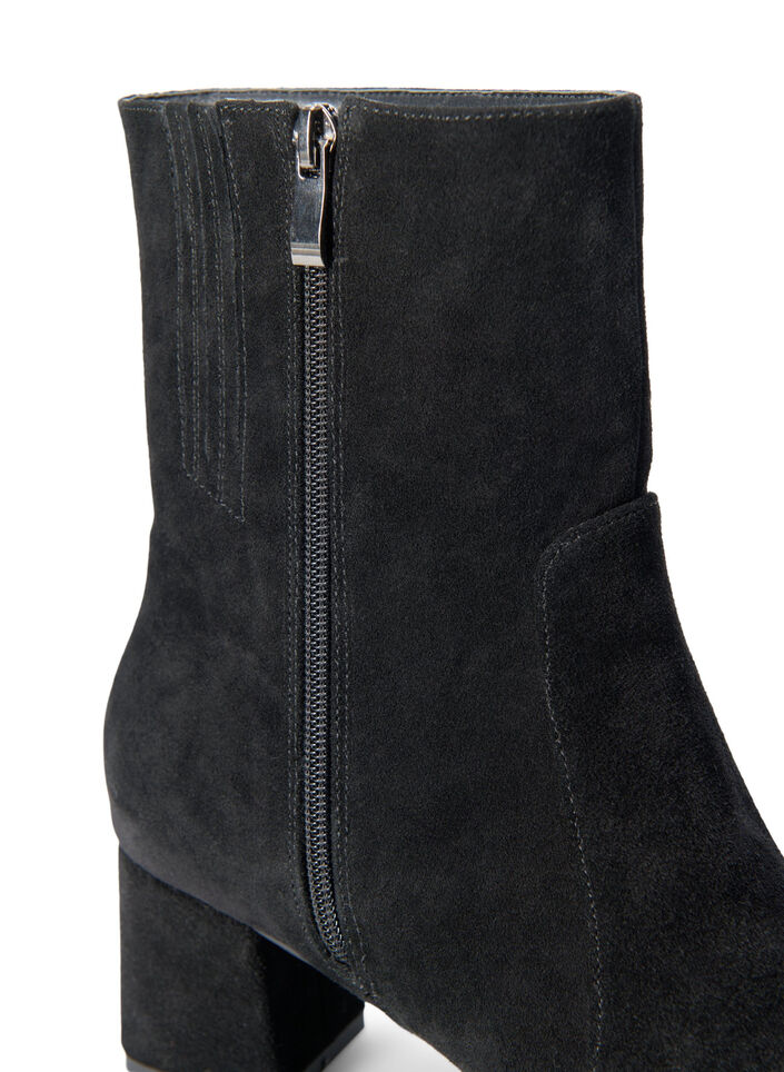 Wide fit - Semsket ankelstøvler med hæl, Black, Packshot image number 4