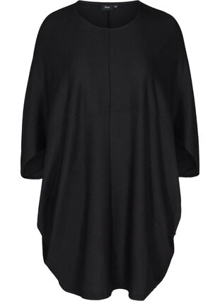 Ensfarget kjole med struktur, Black, Packshot image number 0