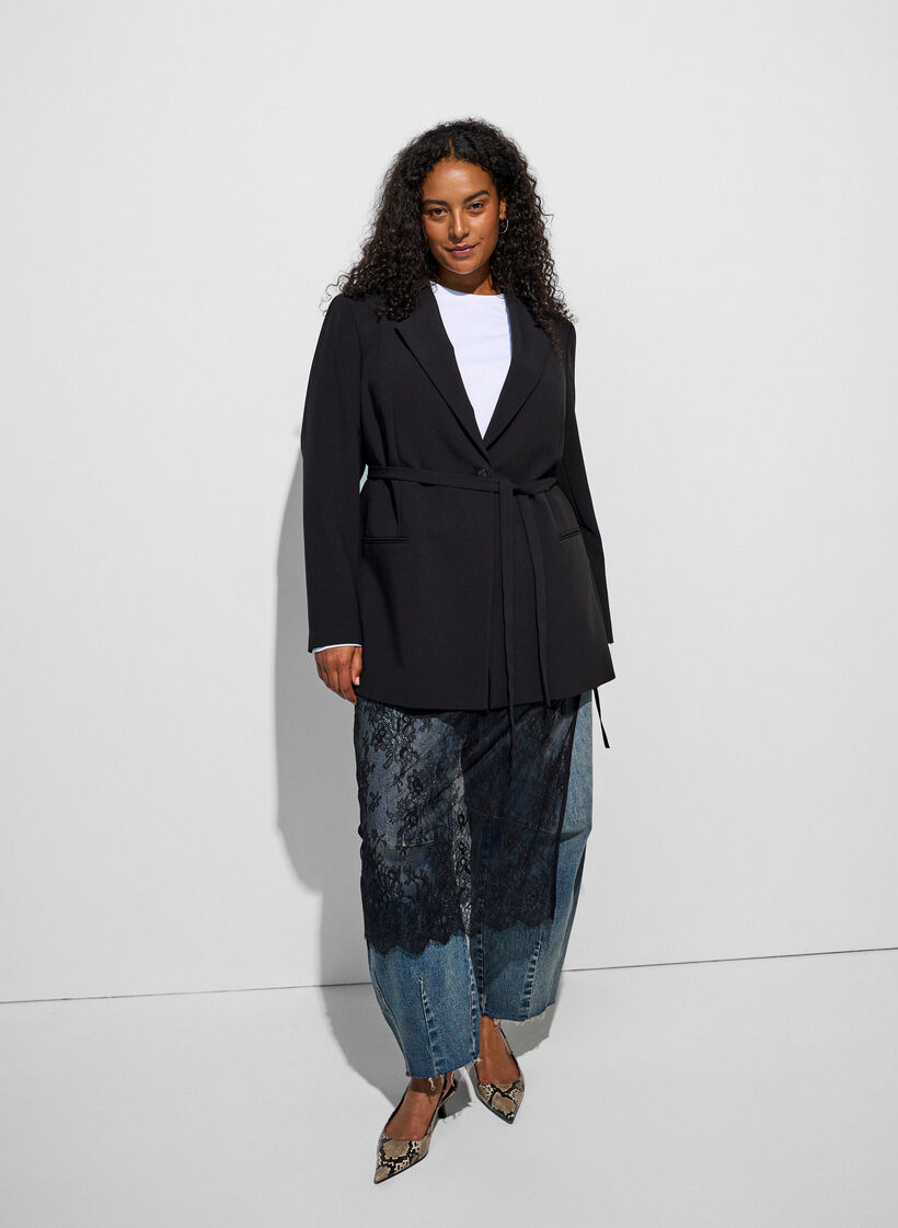 Blazer med avtakbart knytebelte, Svart, Model image number 0