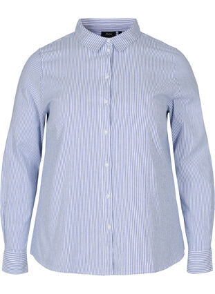 Langermet skjorte i bomull, Blue Striped, Packshot image number 0