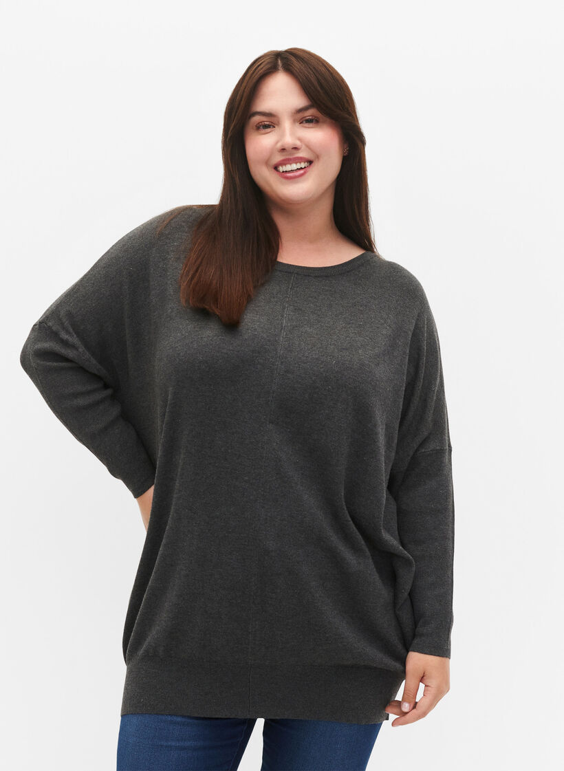 Strikket tunika i en viskoseblanding, Dark Grey Melange, Model image number 0