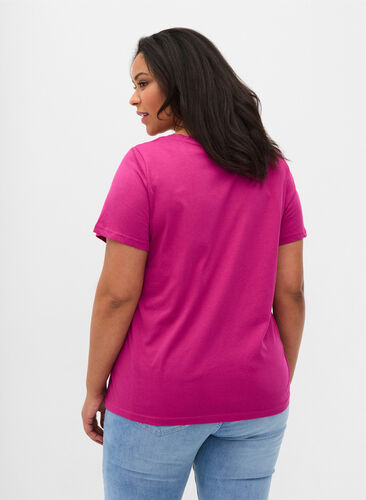 Kortermet T-skjorte i bomull med trykk, Festival Fuchsia WAY, Model image number 1