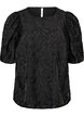 Jacquard bluse med glitrende detaljer og puffede ermer, Svart, Packshot image number 0