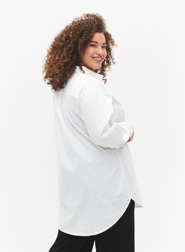 Lang bomullskjorte, Bright White, Model image number 1