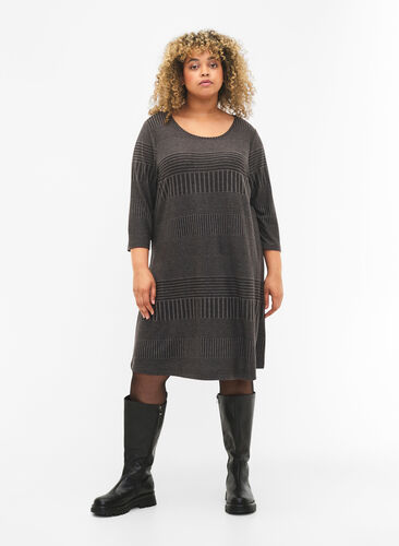 Kjole med 3/4-lange ermer og stripemønster, Dark Grey Mélange, Model image number 2