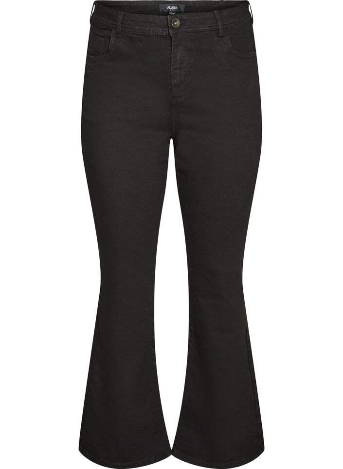 H&oslash;ytlivs jeans med bootcut, Svart, Packshot image number 0