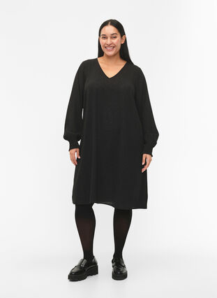 FLASH - langermet kjole med glitter, Black w. Silver , Model image number 2