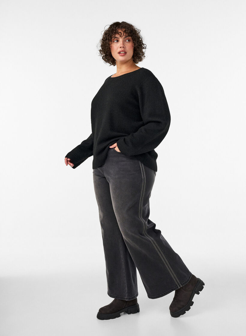 Wide fit jeans med vertikale denimdetaljer, Gr&aring;, Model image number 2