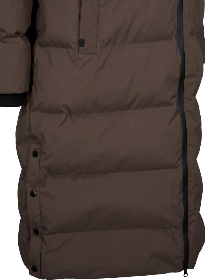 Lang vinterkåpe med hette, Brun, Packshot image number 3