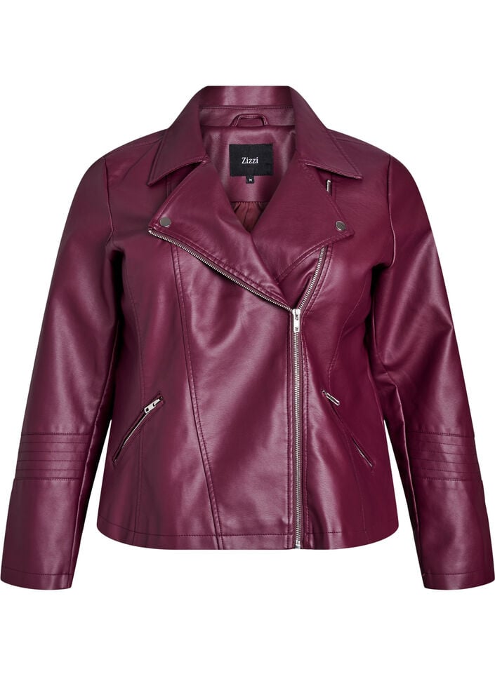 Imitert skinn bikerjakke, R&oslash;d, Packshot image number 0