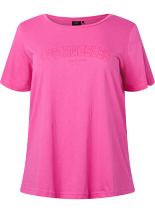 T-skjorte i bomull med tekst, Shocking Pink W. LOS, Packshot image number 0