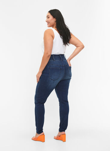 Super slanke Bea-jeans med ekstra høy midje, Blue denim, Model image number 1