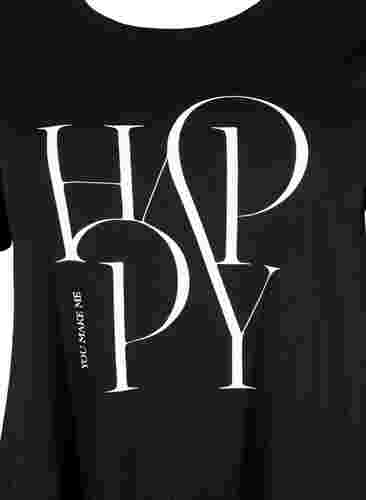 T-skjorte i bomull med tekst, Black HAPPY, Packshot image number 2