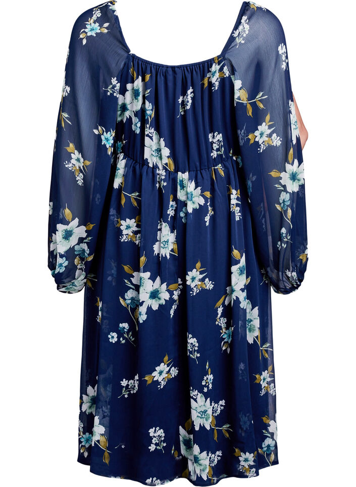 Chiffon festkjole med lange ermer, Bl&aring;, Packshot image number 1