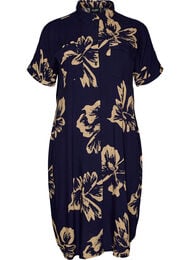 Lang skjortekjole med korte ermer, Bl&aring;