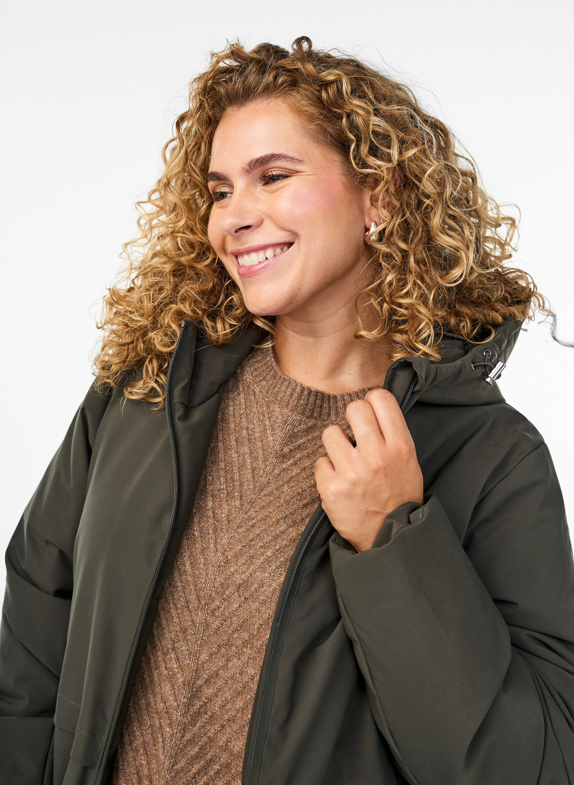ZizziVinterjakke med justerbar midje, Gr&oslash;nn, Model image number 3