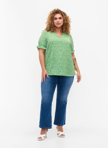 Kortærmet bluse med trykk (GRS), Green Ditsy, Model image number 2