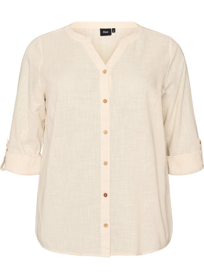 Bomullsbluse med V-hals, Vanilje, Packshot image number 0