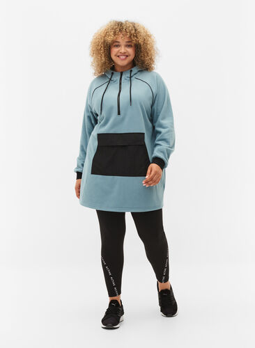Lang anorak i fleece med glidelås, Smoke Blue w. Black, Model image number 2