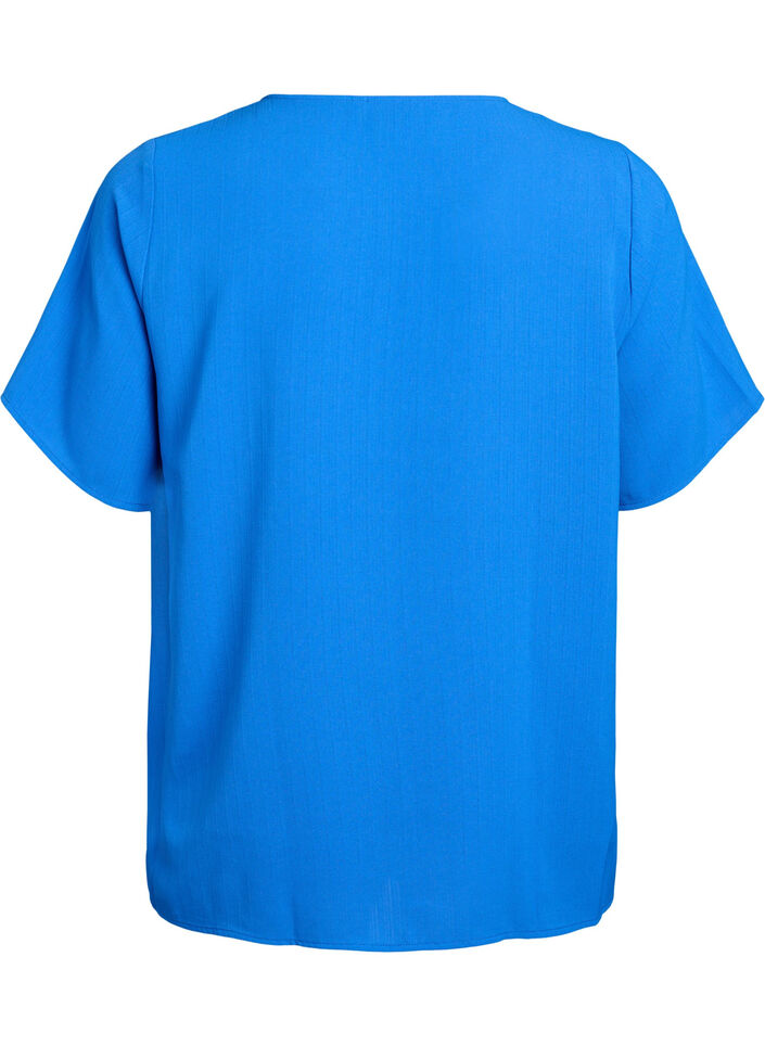 Kortermet bluse med rund hals, Blå, Packshot image number 1