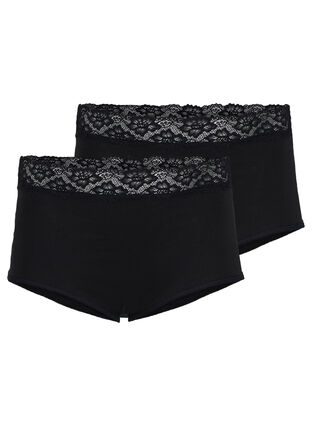 Bomullstruse med blonder, 2.stk, Black, Packshot image number 0