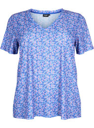 FLASH - Mønstret T-skjorte med V-hals, Blue Rose Ditsy