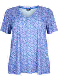 FLASH - Mønstret T-skjorte med V-hals, Blue Rose Ditsy