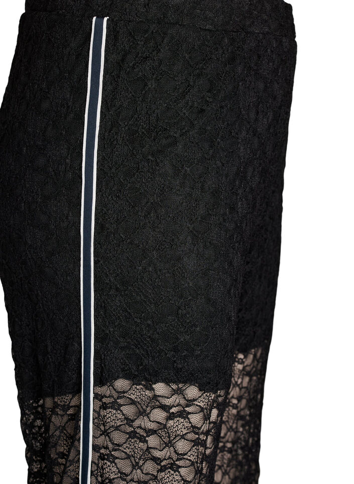 Gjennomsiktige jeans med vide ben med blonder, Svart, Packshot image number 3