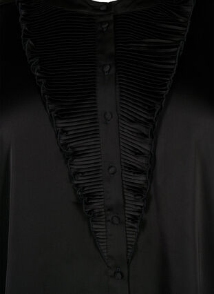 Skjortebluse i sateng med volangdetaljer, Black, Packshot image number 2