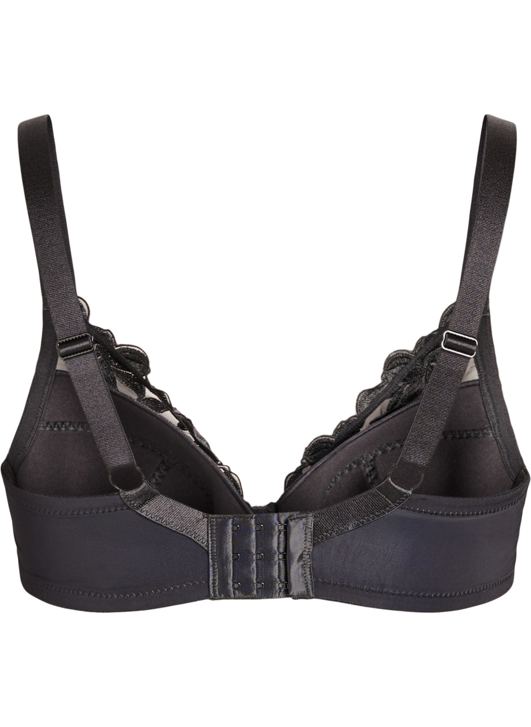 Zizzi Vattert BH med b&oslash;yle og broderi, Svart, Packshot image number 1