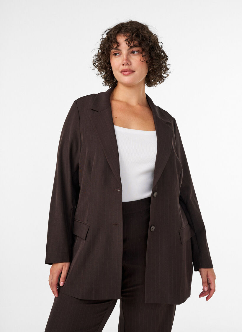 Blazer med lommer og splitter, Brun, Model image number 0