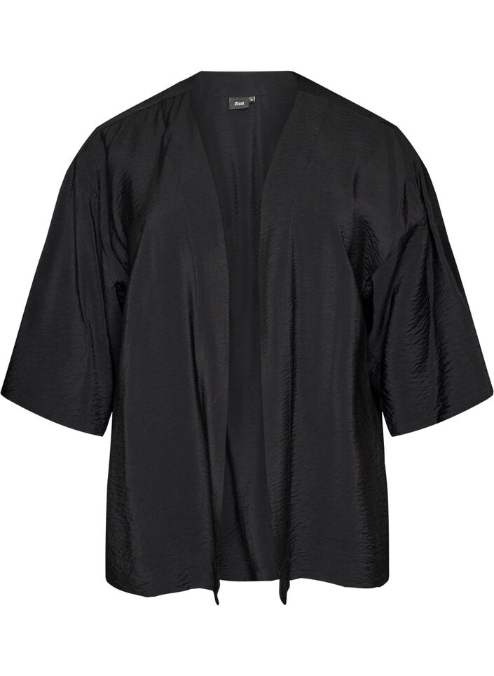 Kort viskose kimono med 3/4 ermer, Svart, Packshot image number 0