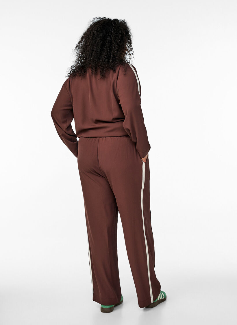 Sporty bukser med rette ben og sidestriper, Deep Mahogany, Model