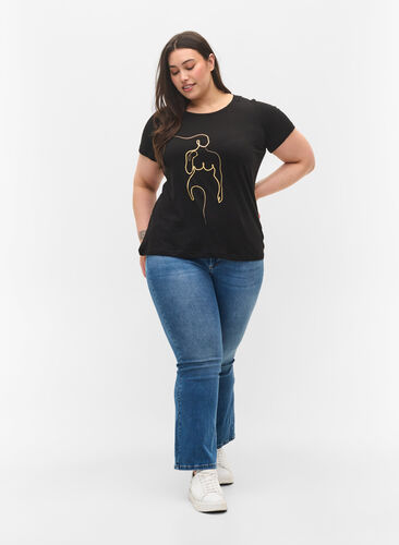 T-skjorte i bomull med trykk, Black w. Gold Foil , Model image number 2