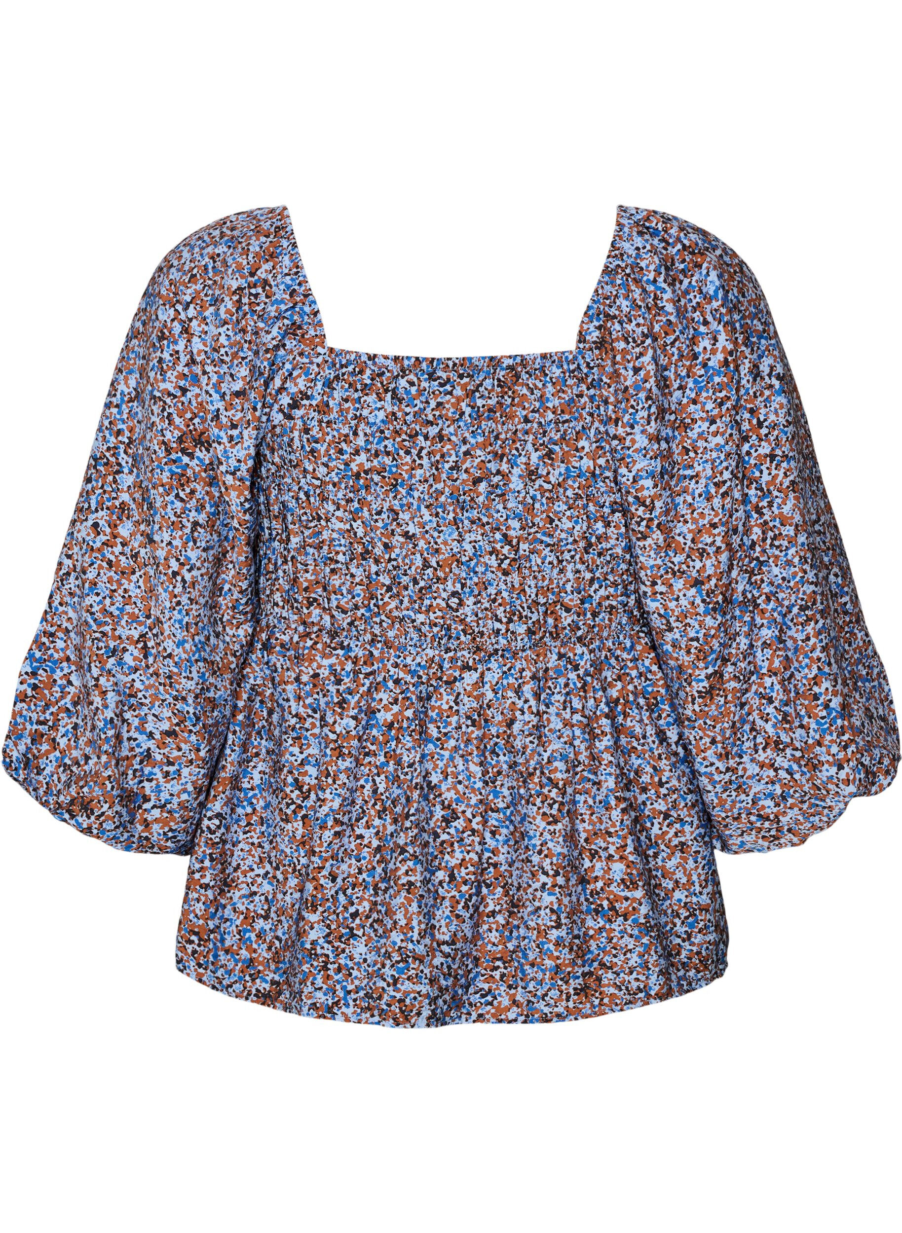 ZizziBluse med smock og firkantet utringning, Bl&aring;, Packshot image number 1