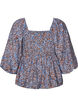 Bluse med smock og firkantet utringning, Bl&aring;, Packshot image number 1