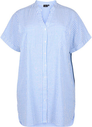 Stripete skjorte med brystlommer, Light Blue Stripe , Packshot image number 0