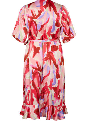 Zizzi Omslagskjole i sateng med trykk, Geranium Graphic AOP, Packshot image number 1
