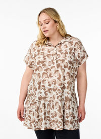Tunika med leopardmønster og korte ermer, Hvit Tunika med leopardmønster og korte ermer, Hvit, Model
