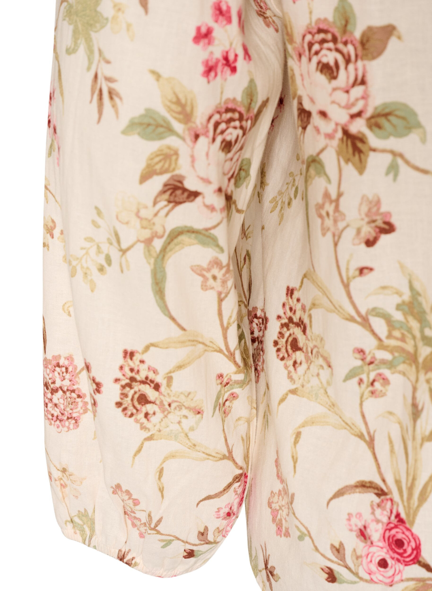 ZizziBluse med blomstertrykk i lin og viskose med lange ermer, Vanilje, Packshot image number 3
