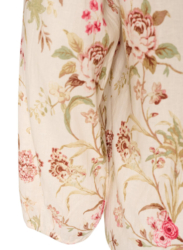 Bluse med blomstertrykk i lin og viskose med lange ermer, Vanilje, Packshot image number 3