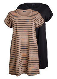 2-pakk T-skjortekjole med korte ermer, Black /Fossil Stripe