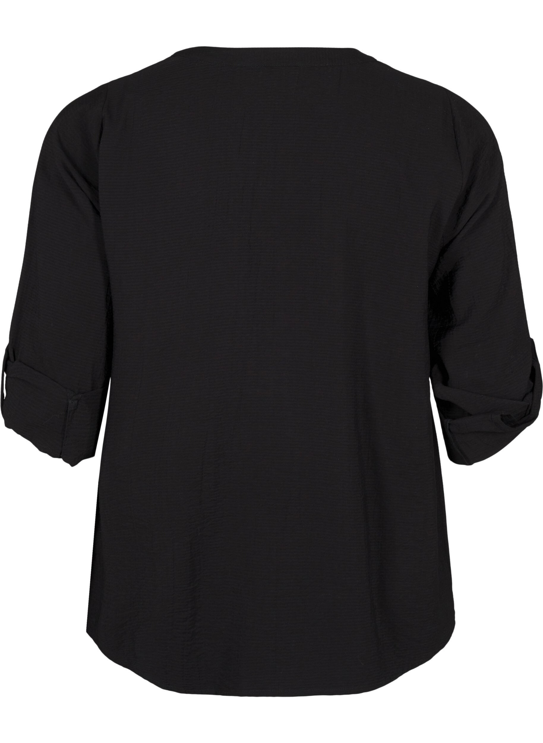 Zizzi Skjortebluse i viskose med 3/4 ermer, Black, Packshot image number 1