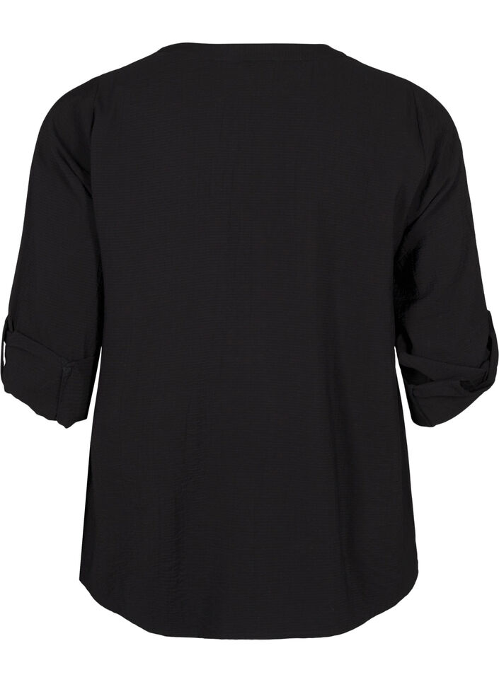 Skjortebluse i viskose med 3/4 ermer, Black, Packshot image number 1