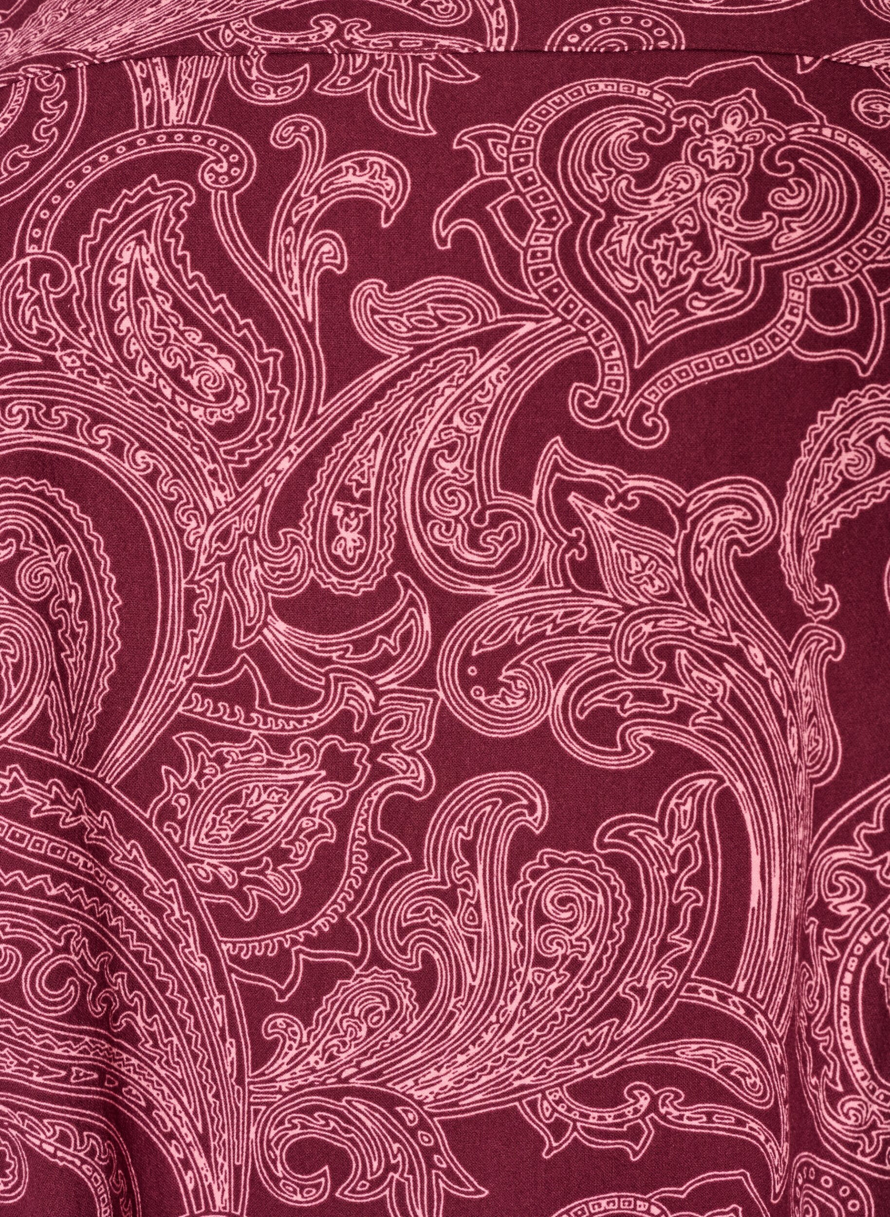 ZizziKort bomullskjole med elastisk fold og lange ermer, M&oslash;rk Bordeaux, Packshot image number 2